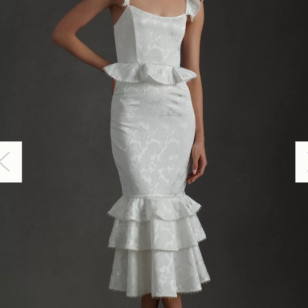 V. Chapman Violet Corset Ruffled Tiered Hem Midi Dress